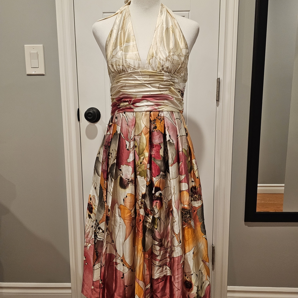 Adrianna Papell Gold Halter Midi Sundress